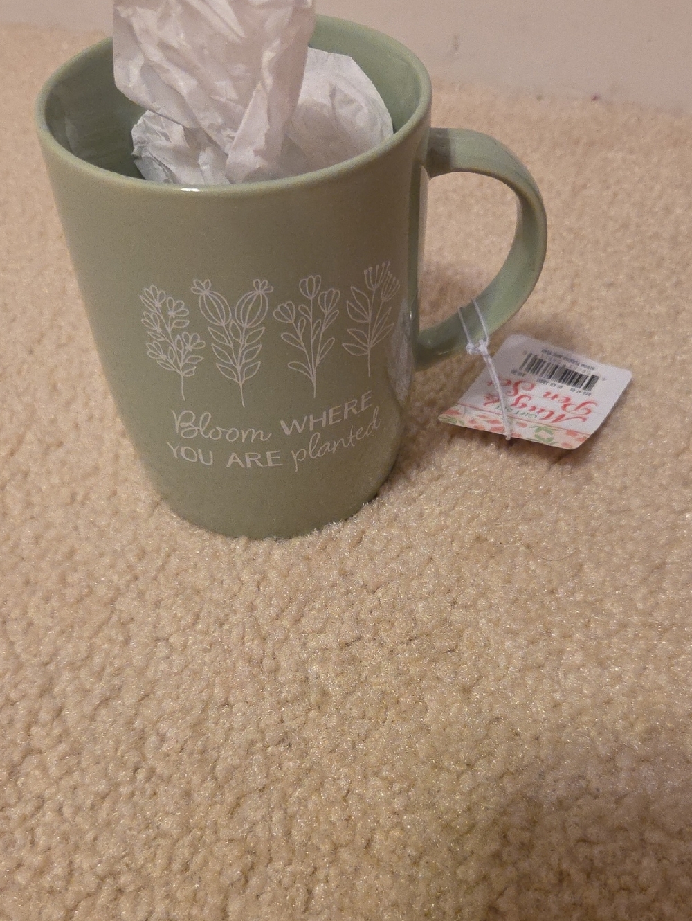 Sage Green Ceramic Mug with Floral Accent